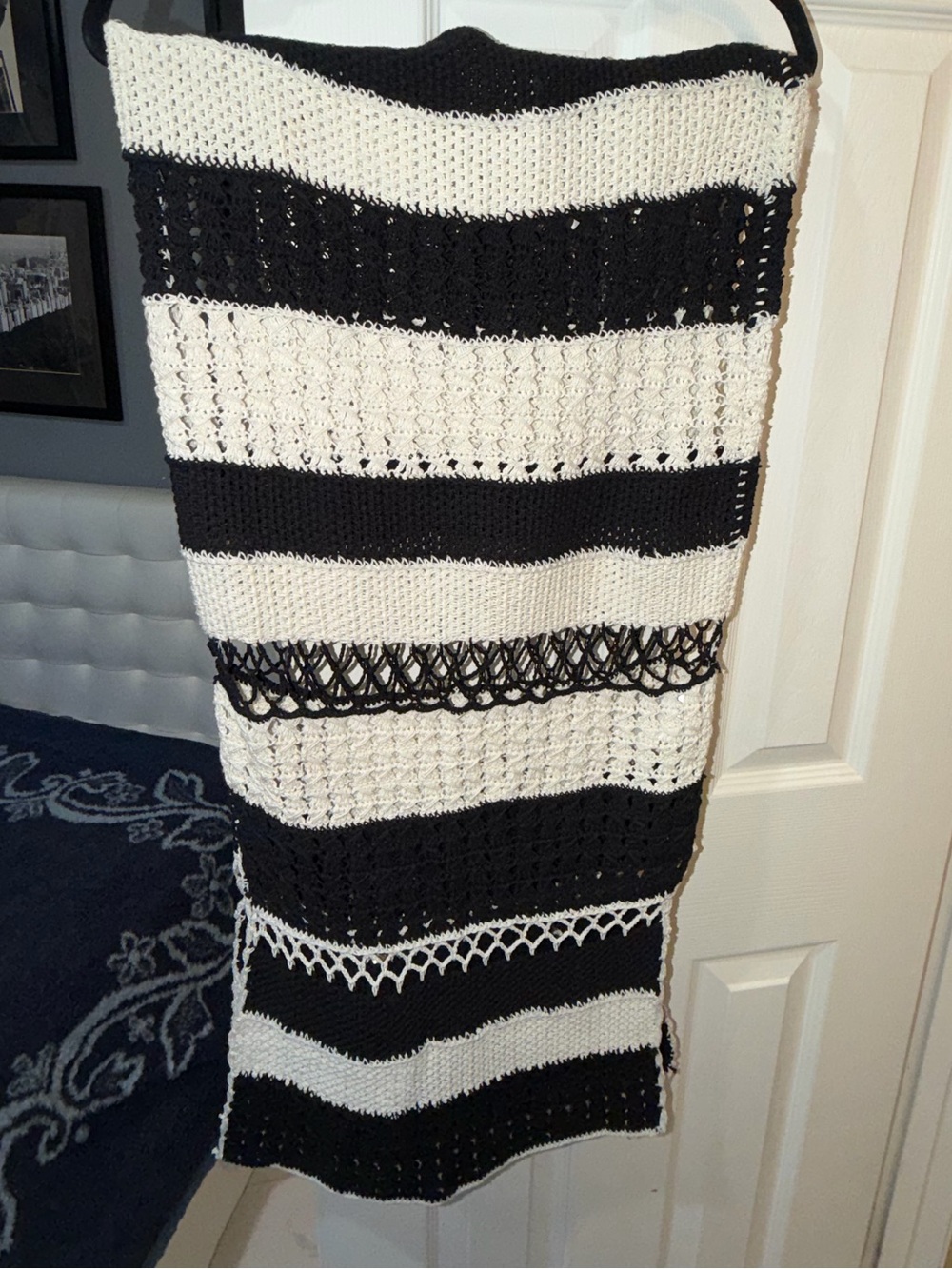 Cleobella (from Free People) Black and White Crochet Stripe Midi Skirt, sz L